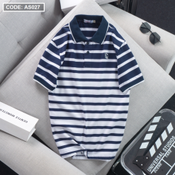 Áo Thun Polo Sọc Ngang Nam Cổ Phối Bo Thêu Logo - AS027