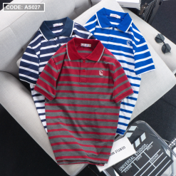Áo Thun Polo Sọc Ngang Nam Cổ Phối Bo Thêu Logo - AS027