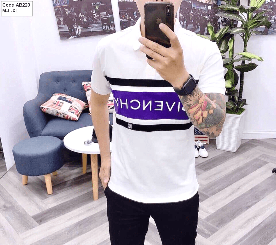 Áo thun nam cổ bẻ in chữ