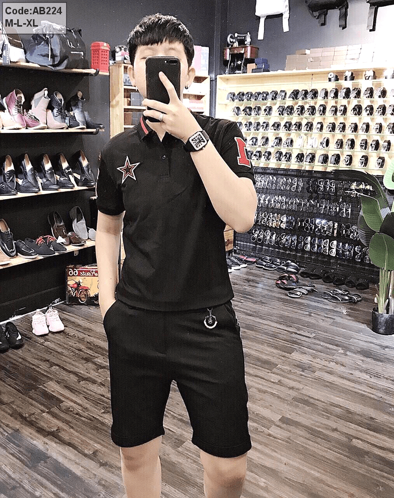 Áo thun nam cổ bẻ in ngôi sao cao cấp