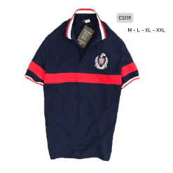 Áo Thun Nam Có Cổ Vải Cá Sấu Thêu Logo Cổ Phối - CS119