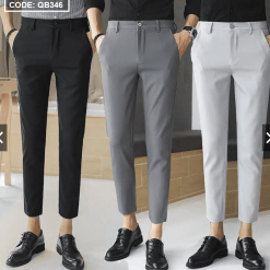 Quần tây nam vải co giãn ống côn vải không nhăn không xù