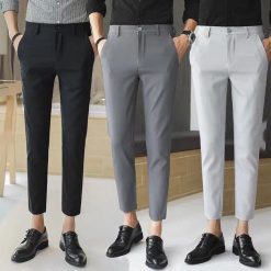 Quần tây nam vải co giãn ống côn vải không nhăn không xù
