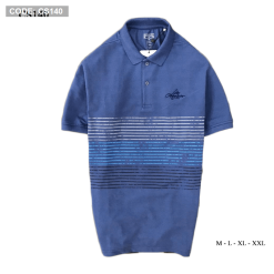 Áo thun nam cổ bẻ thêu chữ phối sọc - CS140