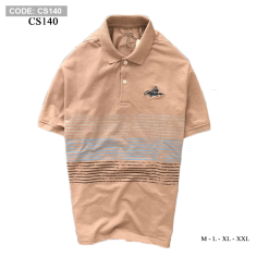 Áo thun nam cổ bẻ thêu chữ phối sọc - CS140