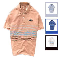 Áo thun nam cổ bẻ thêu chữ phối sọc - CS140