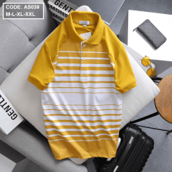 Áo Thun Nam Tay Ngắn Có Cổ Sọc Thêu Logo - AS039