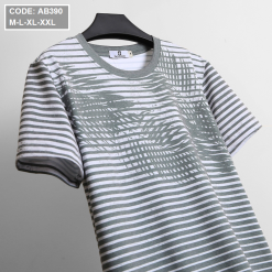 Áo Thun Nam Sọc Cổ Tròn In Họa Tiết Lá Dừa - AB390