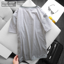 Áo Thun Nam Sọc Cổ Tròn In Họa Tiết Lá Dừa - AB390