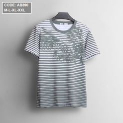 Áo Thun Nam Sọc Cổ Tròn In Họa Tiết Lá Dừa - AB390