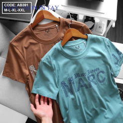 Áo thun nam cổ tròn in chữ thun cotton wash nhẹ - AB391