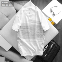 Áo Thun Nam Cổ Tròn 2 Màu In Sọc Ngang Ngực (Có Size 3XL) - AB392