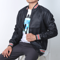 Áo khoác nam Bomber vải dù 2 lớp bo phối sọc - AK066