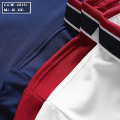 Áo thun nam cổ bẻ thêu chữ thun co giãn - CS160