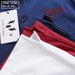 Áo thun nam cổ bẻ thêu chữ thun co giãn - CS160
