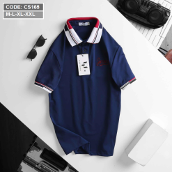 Áo Thun Nam Có Cổ Phối Màu Thêu Chữ - CS165