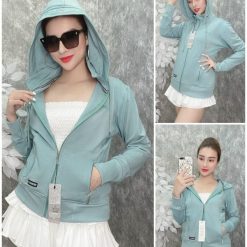 Áo khoác nữ tay dài thêu chữ tay xỏ ngón 6 túi cao cấp - KG275