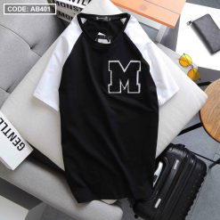 Áo Thun Nam Cổ Tròn Thun Cotton Quảng Châu Thêu Đắp Nổi Chữ M - AB401