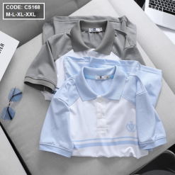 Áo Thun Polo Cá Sấu Thân Phối Sọc In Logo - CS168