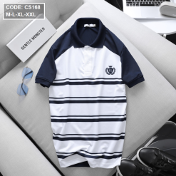 Áo Thun Polo Cá Sấu Thân Phối Sọc In Logo - CS168