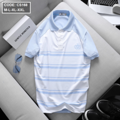 Áo Thun Polo Cá Sấu Thân Phối Sọc In Logo - CS168