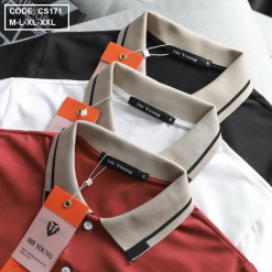 Áo Thun Nam Cotton Có Cổ Thêu Gấu Trẻ Trung - CS171