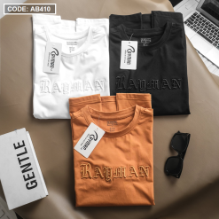 Áo Thun Nam Cổ Tròn Cotton Thêu Chữ Nổi Cao Cấp - AB410