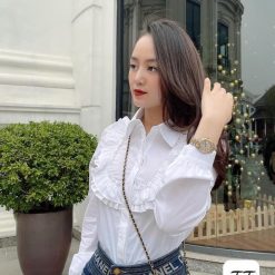 Áo sơ mi trắng nữ tay dài phối bèo - SG423