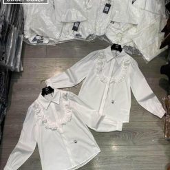 Áo sơ mi trắng nữ tay dài phối bèo - SG423