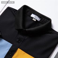 Áo Thun Nam Cổ Bẻ Thêu Chữ Phối Màu (Có Size 3XL) - CS176