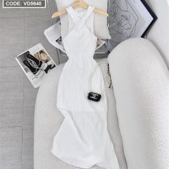 Đầm maxi trắng cổ yếm chéo - VD5640