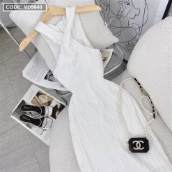 Đầm maxi trắng cổ yếm chéo - VD5640