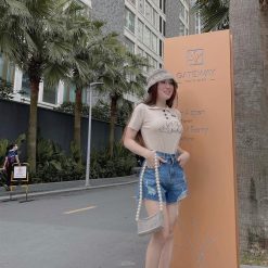 Áo Len sọc nữ cổ bẻ thêu hình chú chó QC - AG204