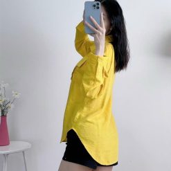 Sơ mi nữ vải đũi tay dài tà bầu - AG212