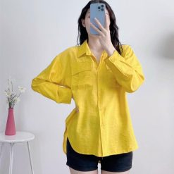 Sơ mi nữ vải đũi tay dài tà bầu - AG212
