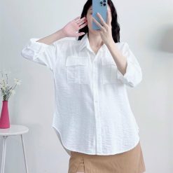 Sơ mi nữ vải đũi tay dài tà bầu - AG212