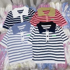 Áo len sọc nữ cổ bẻ QC - AG1123