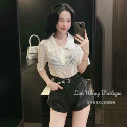 Áo len lưới nữ cổ bẻ QC siêu hot - AG1124