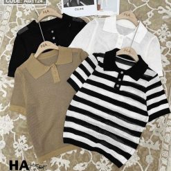 Áo len lưới nữ cổ bẻ QC siêu hot - AG1124