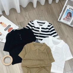 Áo len lưới nữ cổ bẻ QC siêu hot - AG1124