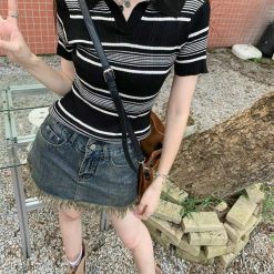 Áo len nữ sọc cổ bẻ siêu hot - AG1125