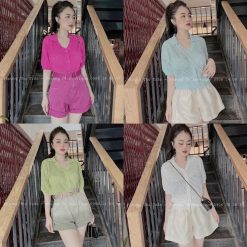 Áo len màu nữ cổ bẻ bo tay - AG1127