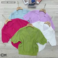 Áo len màu nữ cổ bẻ bo tay - AG1127