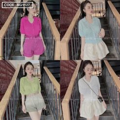 Áo len màu nữ cổ bẻ bo tay - AG1127