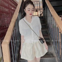 Áo len màu nữ cổ bẻ bo tay - AG1127