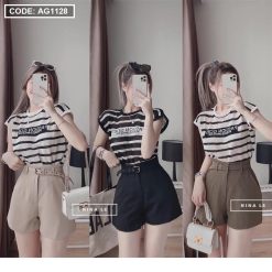 Áo len sọc nữ cụt tay - AG1128