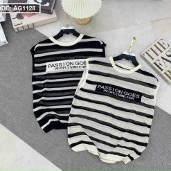 Áo len sọc nữ cụt tay - AG1128