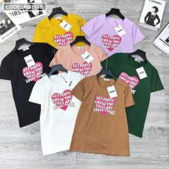 Áo thun thái nữ cổ tròn in hình trái tim form rộng giấu quần - AG1146