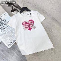 Áo thun thái nữ cổ tròn in hình trái tim form rộng giấu quần - AG1146