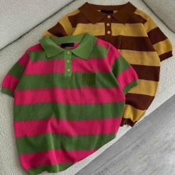 Áo len nữ sọc màu cổ bẻ - AG1148